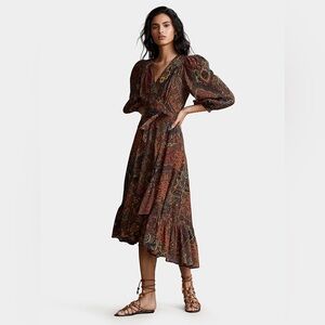 Ralph Lauren Brown and Black Paisley Long Sleeve Dress